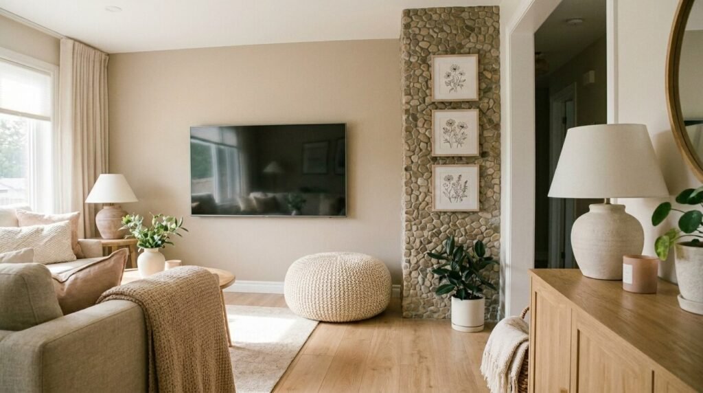 parede com pedras em apartamento